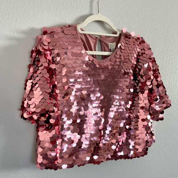 A New Day Pink Sequin Crop Top - Picture 4 of 7